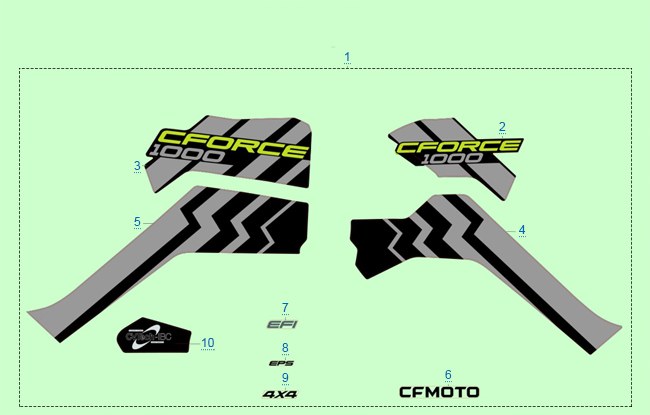РАСПОЛОЖЕНИЕ СТИКЕРОВ CFORCE (СЕРЫЙ_GHOST GREY) 2021 — схема
