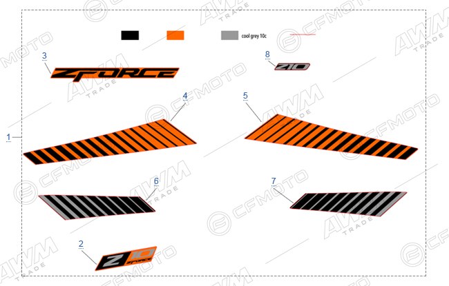 РАСПОЛОЖЕНИЕ СТИКЕРОВ (ОРАНЖЕВЫЙ - LAVA ORANGE) — схема