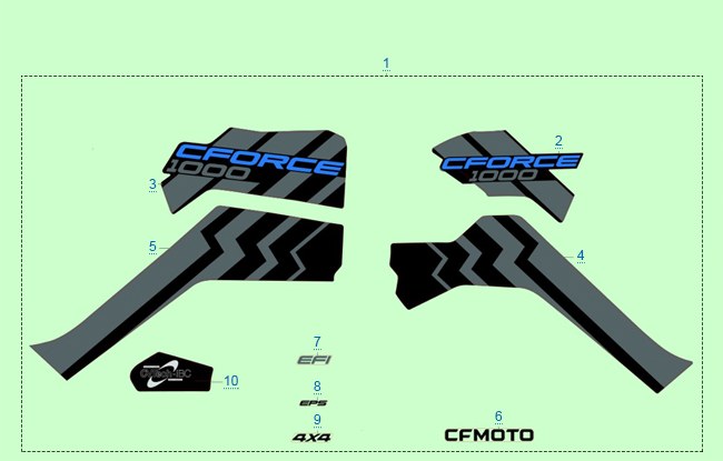 РАСПОЛОЖЕНИЕ СТИКЕРОВ CFORCE (СИНИЙ_ATHENS BLUE) 2021 — схема