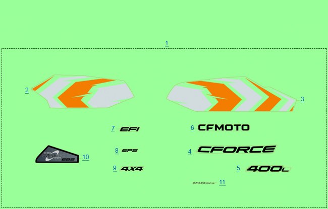 РАСПОЛОЖЕНИЕ СТИКЕРОВ CFORCE (ОРАНЖЕВЫЙ_LAVA ORANGE) 2021 — схема