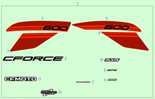 РАСПОЛОЖЕНИЕ СТИКЕРОВ (КРАСНЫЙ _ FORCE RED) — схема